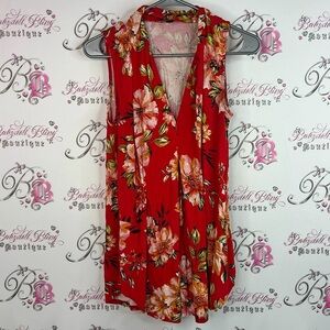 Cable & Gauge tank top flowy flowers Red Floral V-Neck Blouse